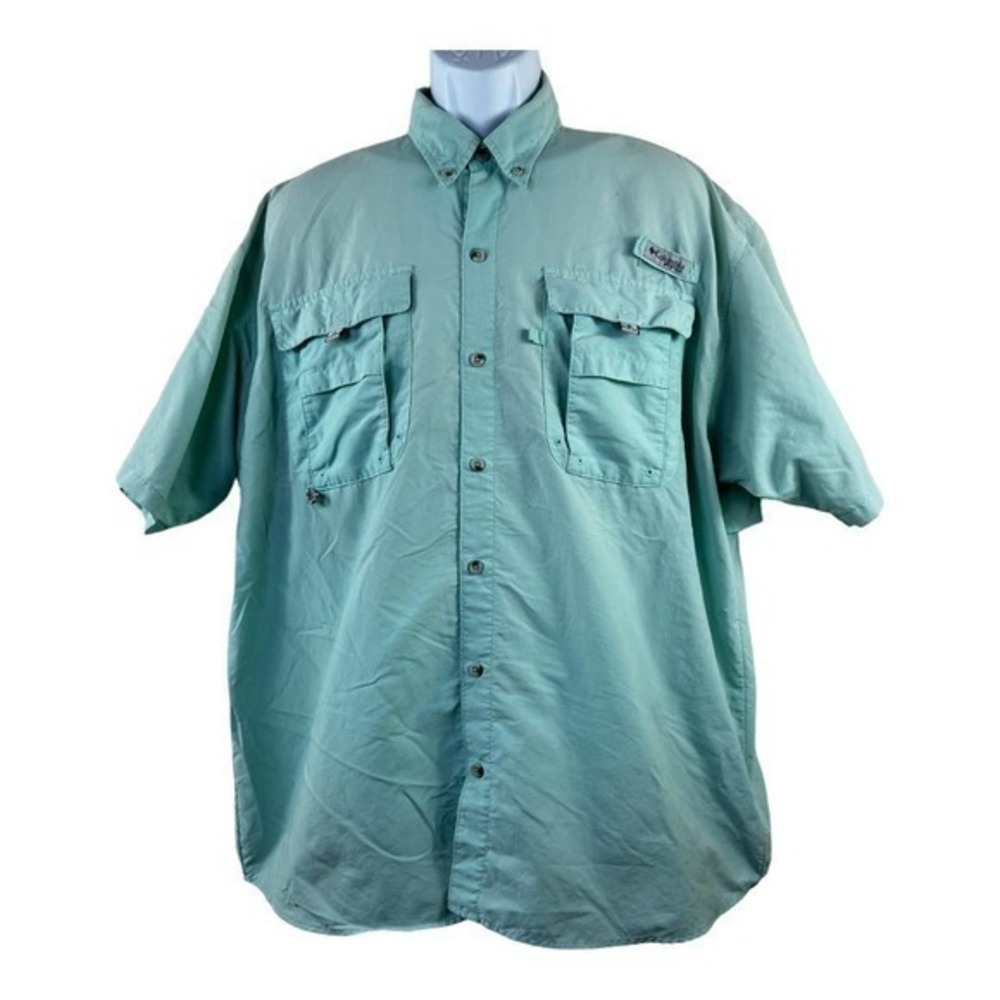 Columbia PFG men’s Fishing Shirt Green Button Front Size XL